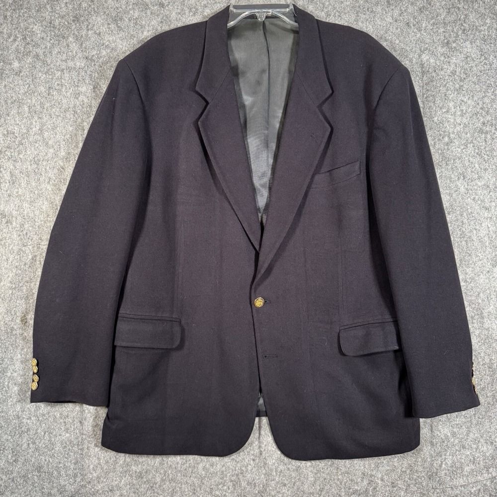 Oscar De La Renta Wool Cashmere Blazer Mens 46R Navy Blue Office Gold Button